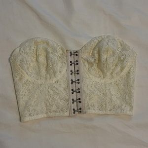 Showpo White Lace Bustier Corset Top US 2 Hook and Eye Crop Top